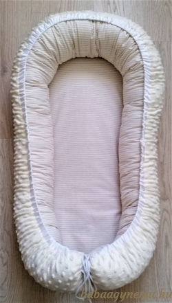 Bézs csíkos - bézs minky- Babafészek termék főképe